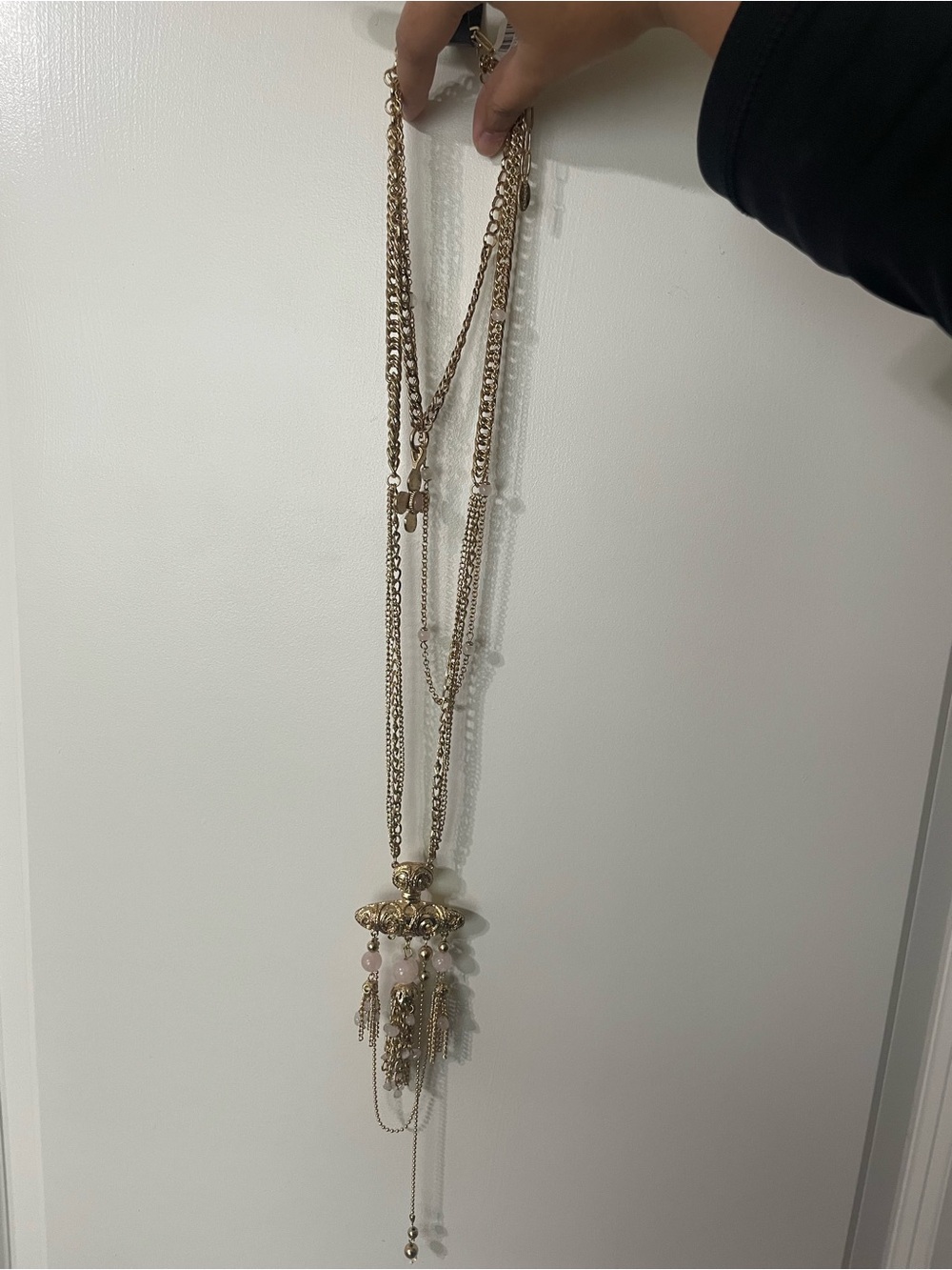 NWT Free People Catriona Rose Quartz Layer Necklace Gold $68